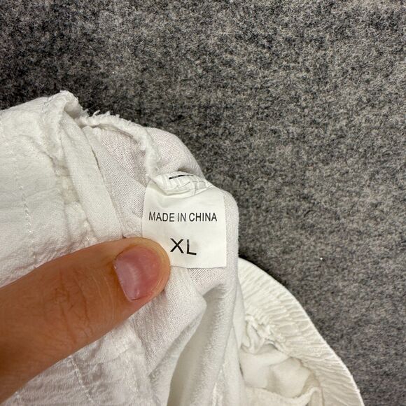 Unbranded Pants Women XL White High Rise Chino Flat Front Linen Drawstring - Picture 7 of 9